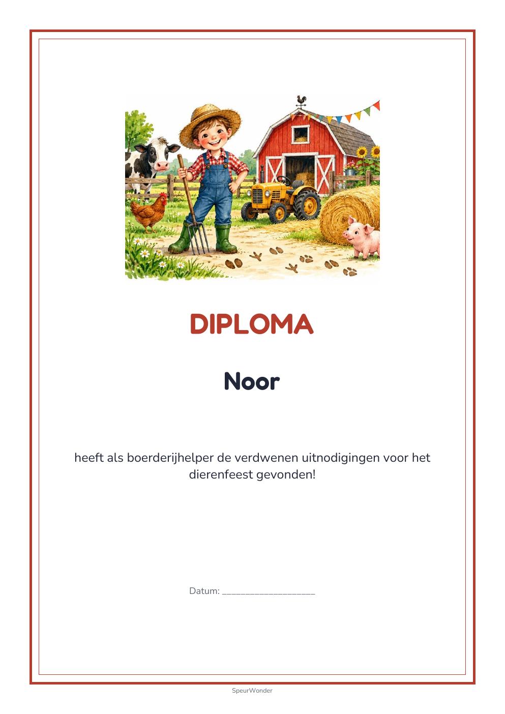 Diploma uit het Boerderij-pakket