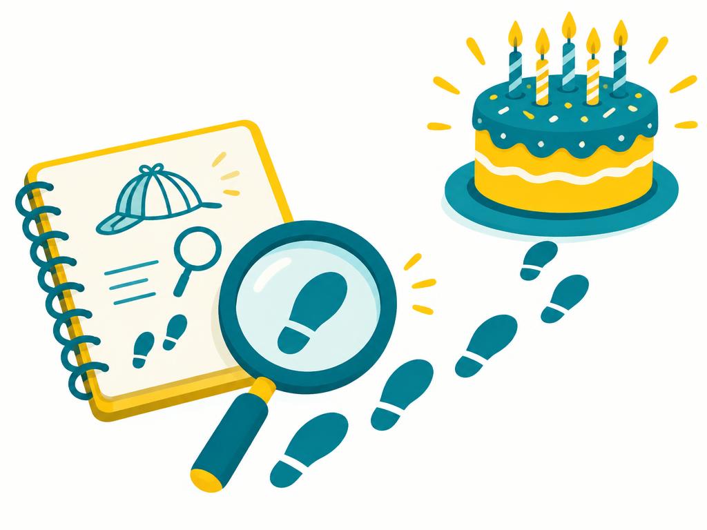 Illustratie Detectives: notitieboek, vergrootglas, voetsporen