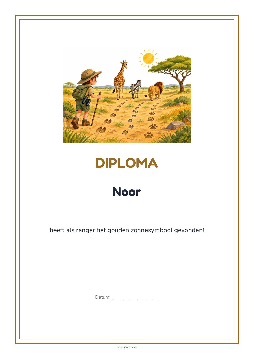 Diploma uit het Safari-pakket
