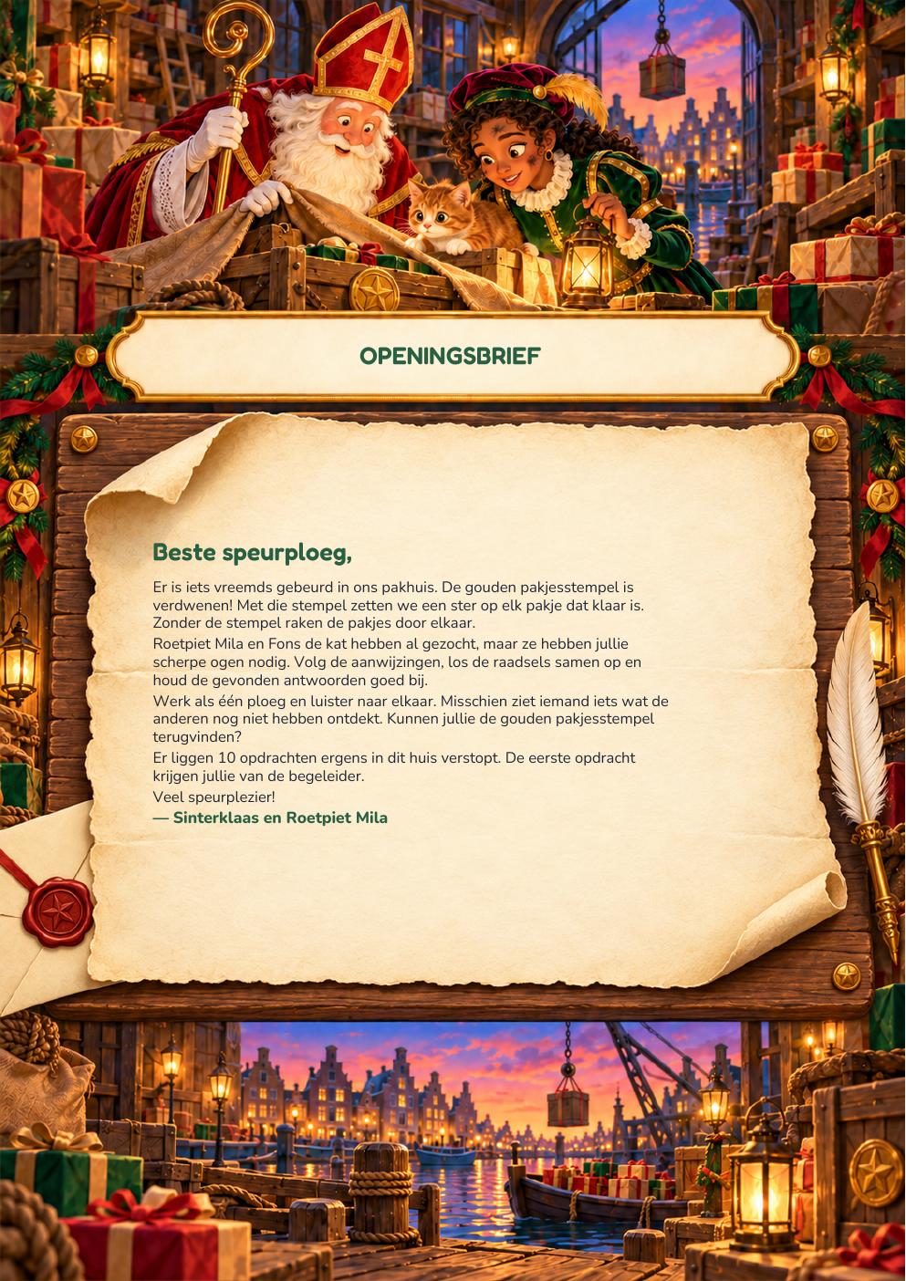 Openingsbrief uit het Sinterklaas: Gouden Pakjesstempel-pakket