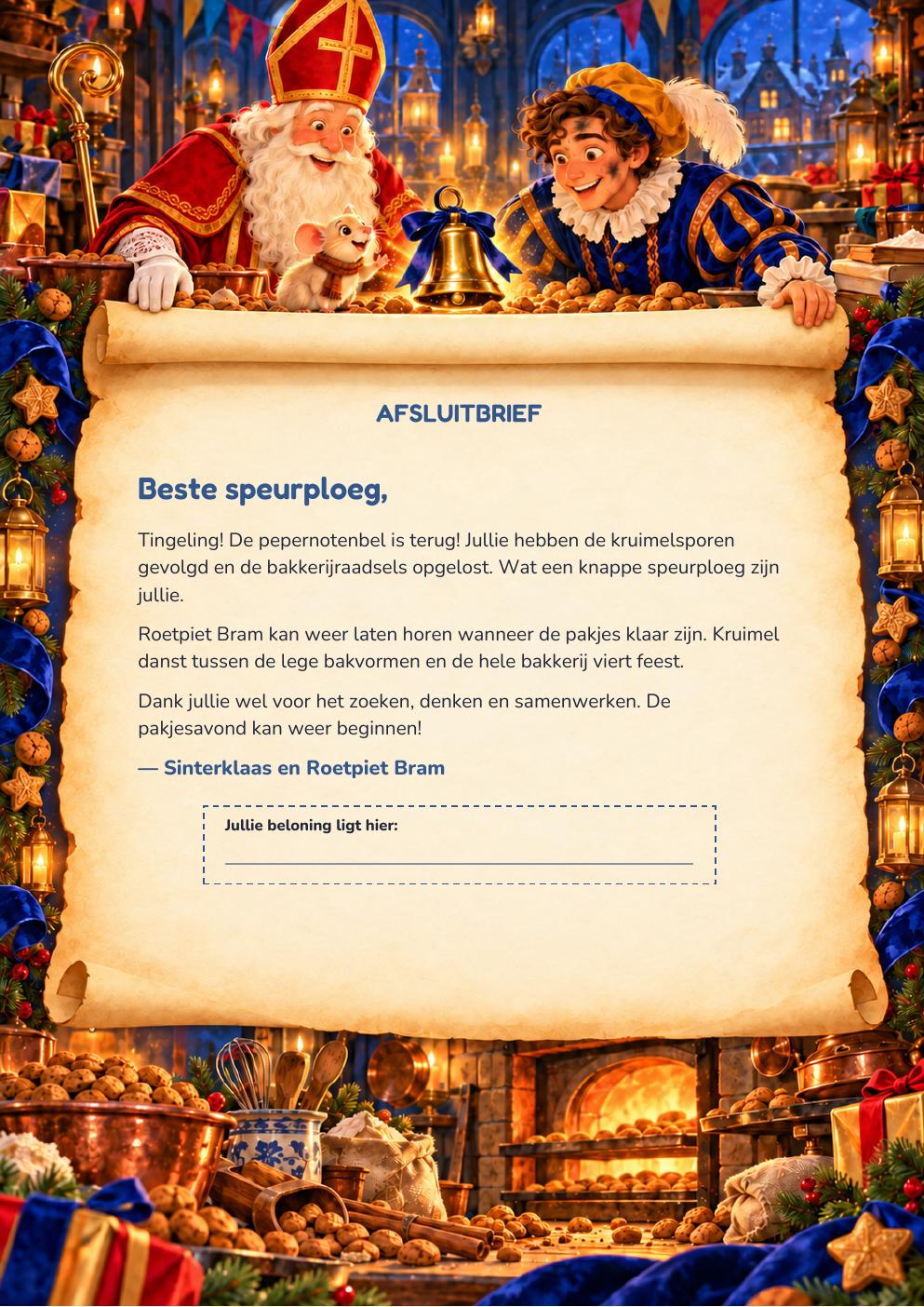 Slotbrief uit het Sinterklaas: Pepernotenbel-pakket