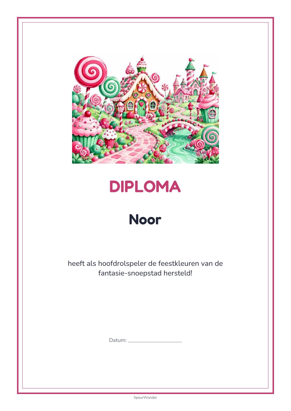 Diploma uit het Snoepwereld-pakket
