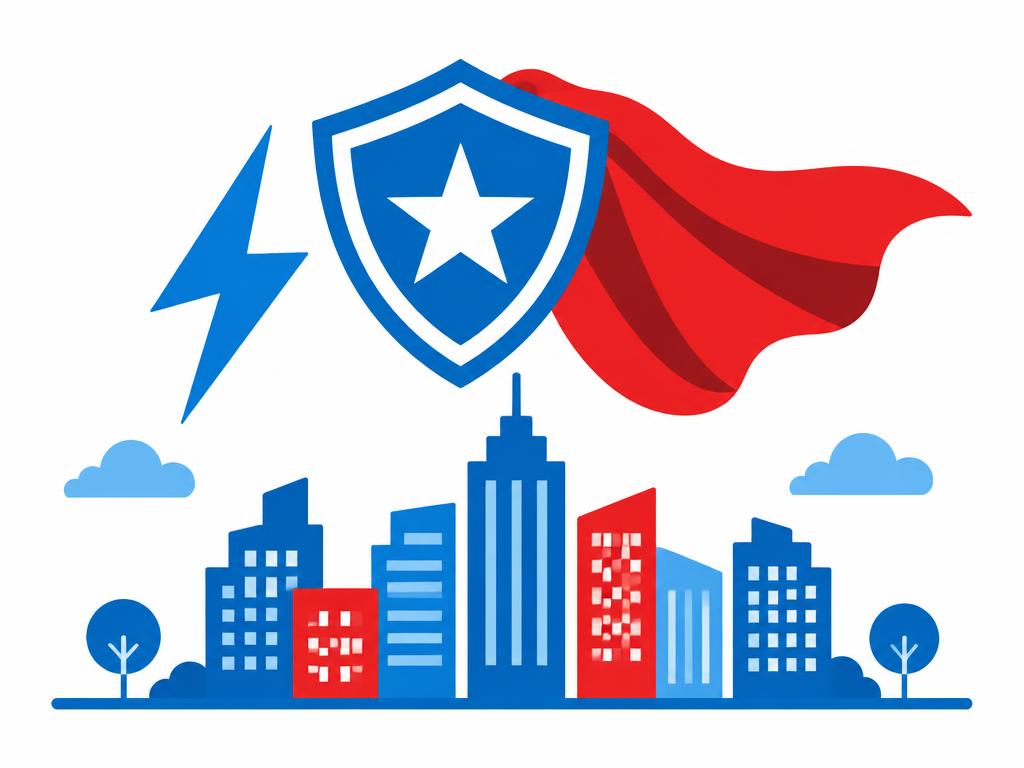 Illustratie Superhelden: stad, bliksem, emblemen