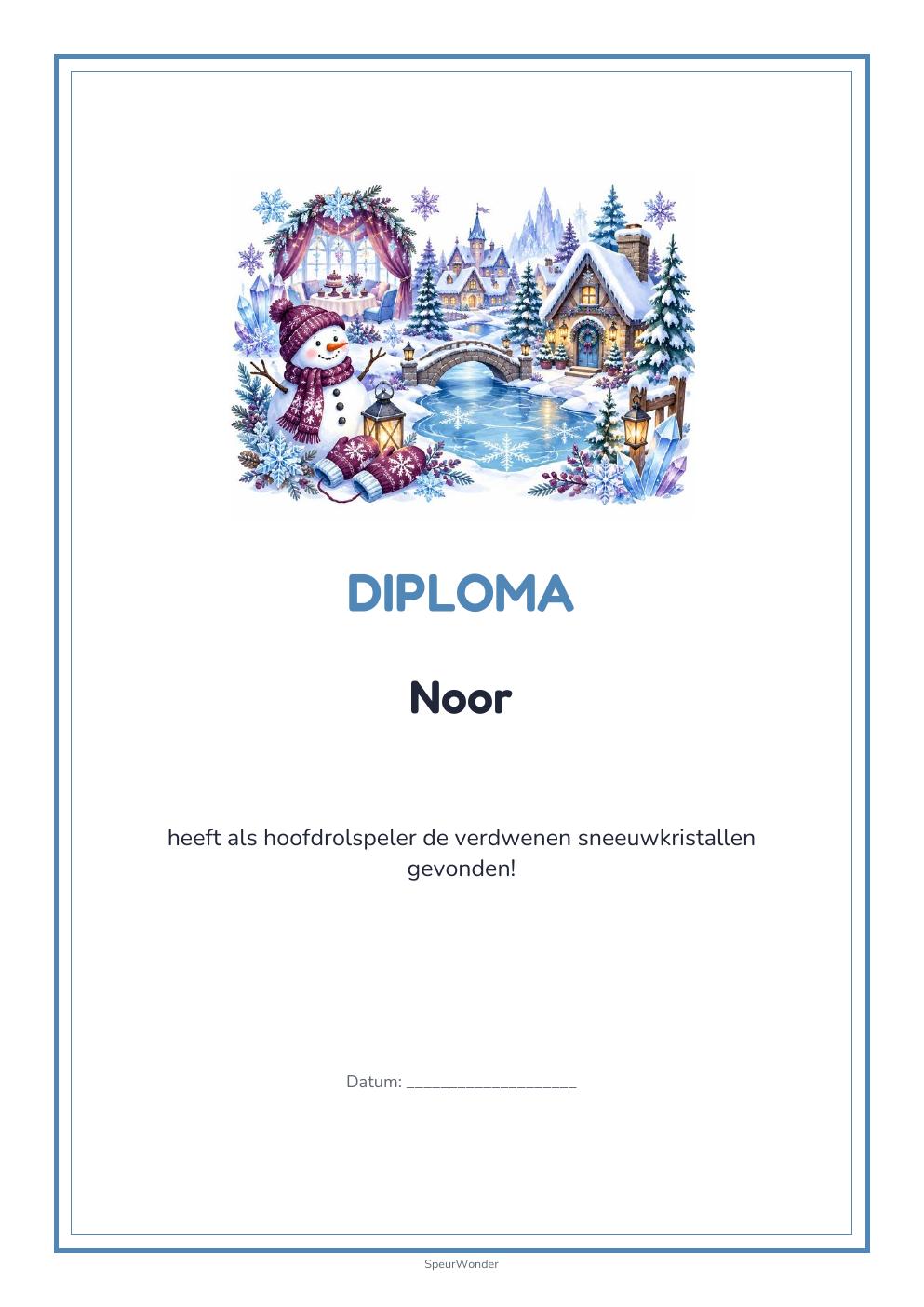 Diploma uit het Winterwonderland-pakket